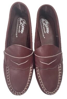 Quoddy Leather Penny Loafer Moccasins Made in USA Burgundy Vibram Sole Sz 5-5.5